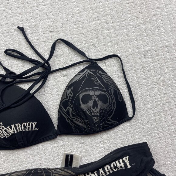 Y2K Sons Of Anarchy Women’s Skull Reaper Biker Bikini Set Sz L Black Goth Emo - Picture 3 of 14